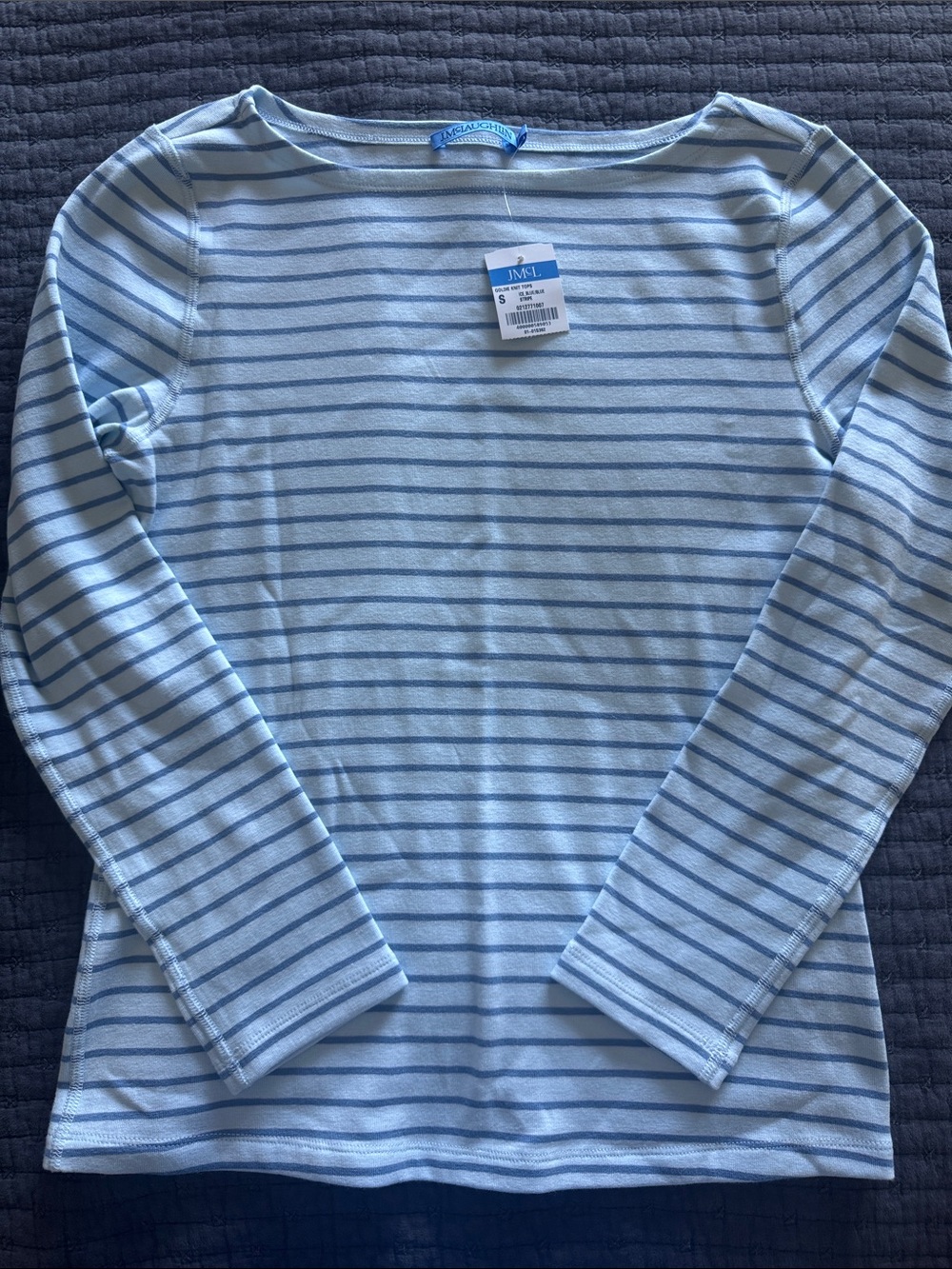 J. McLaughlin Light Blue and Navy Striped Long-Sleeve Tee